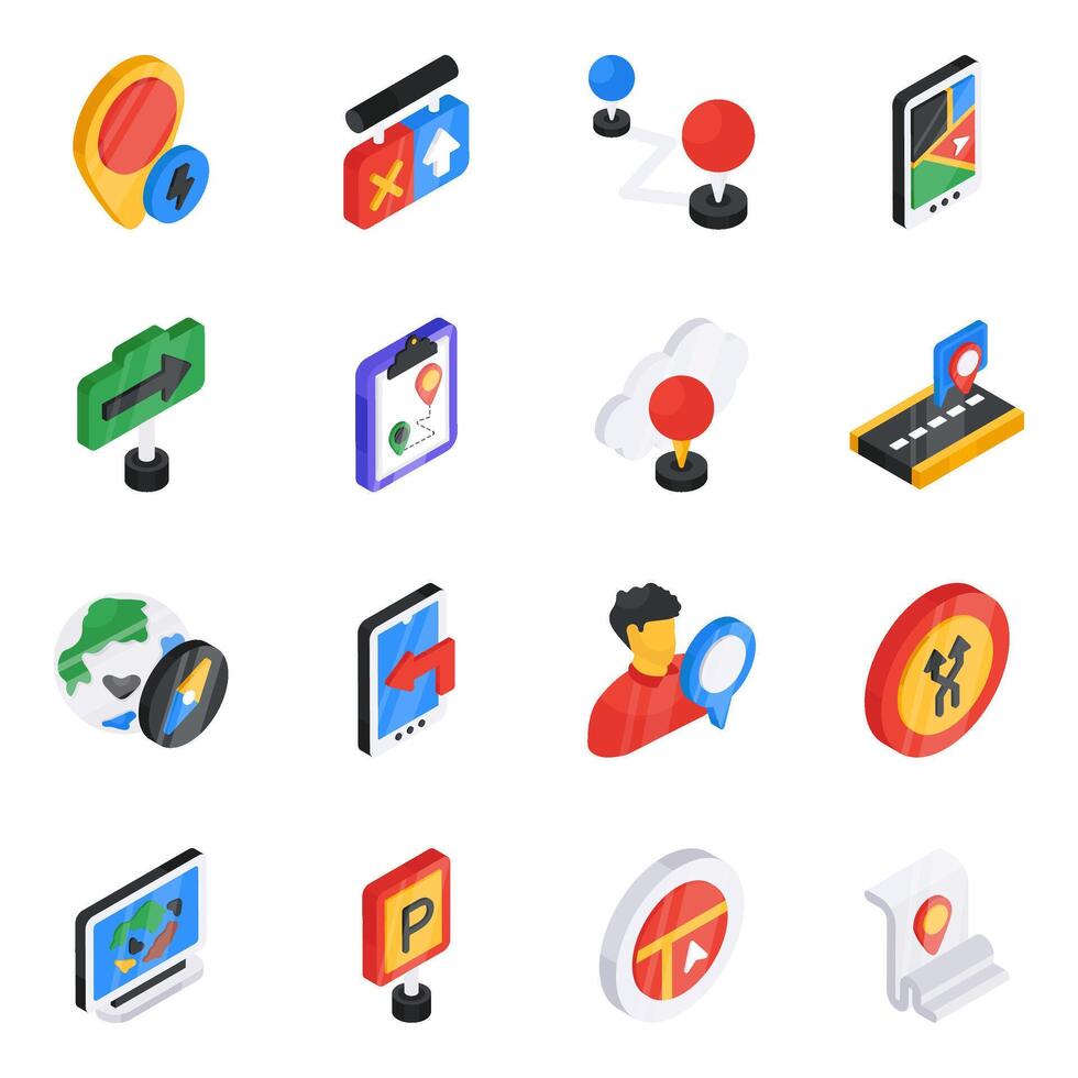 Pack of Navigation Flat Isometric Icon vector