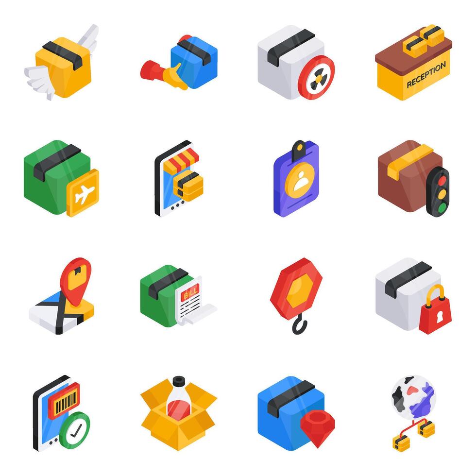 Set of Logistic and Shipment Flat Isometric Icons vector