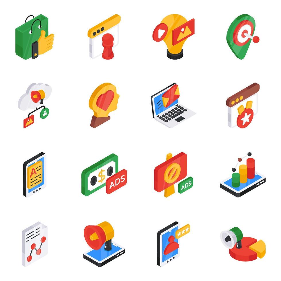 Set of Feedback and Advertising Flat Isometric Icons vector