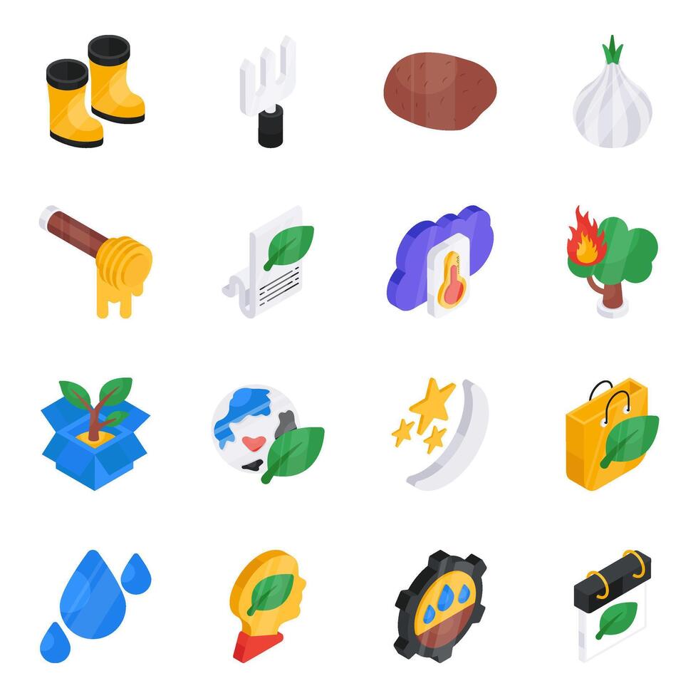 Set of Ecology Flat Isometric Icons vector