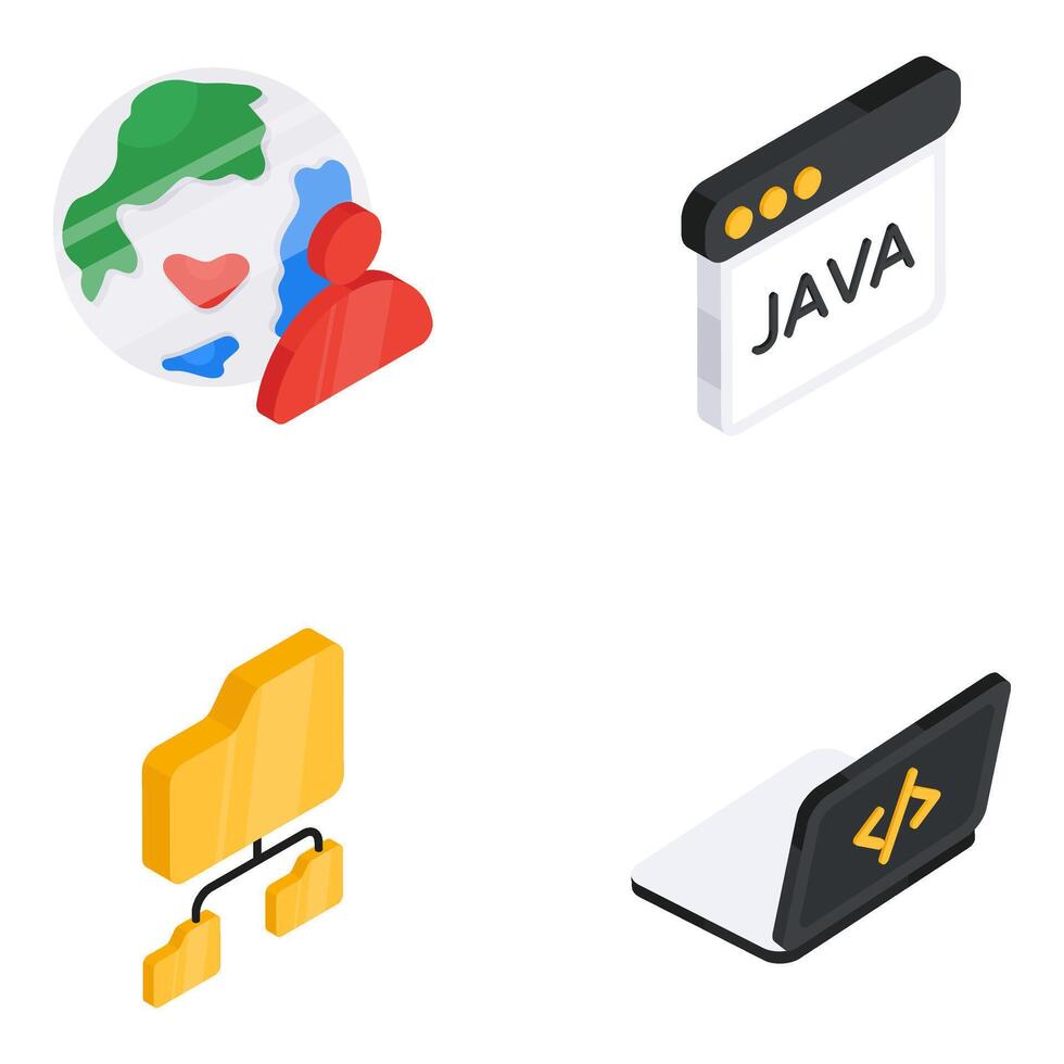 Set of Technology Flat Isometric Icons vector