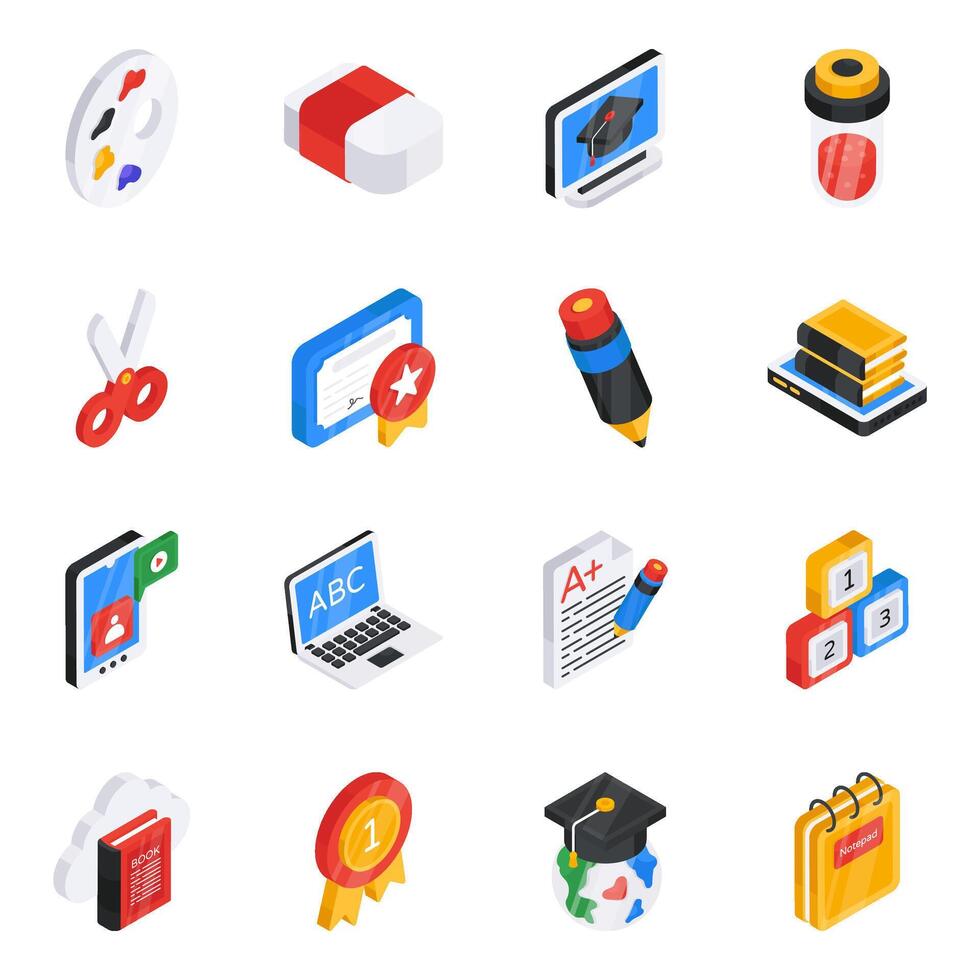 Pack of Learning Flat Isometric Icon vector