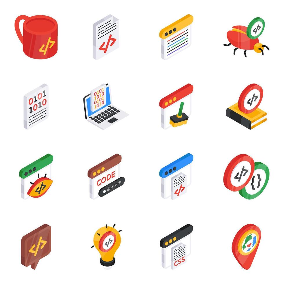 Set of Web Development Flat Isometric Icons vector