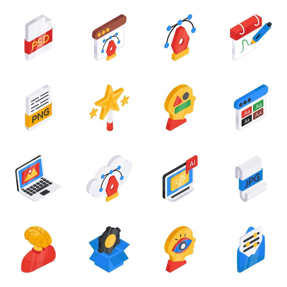 Set of Web Designing Flat Isometric Icons vector