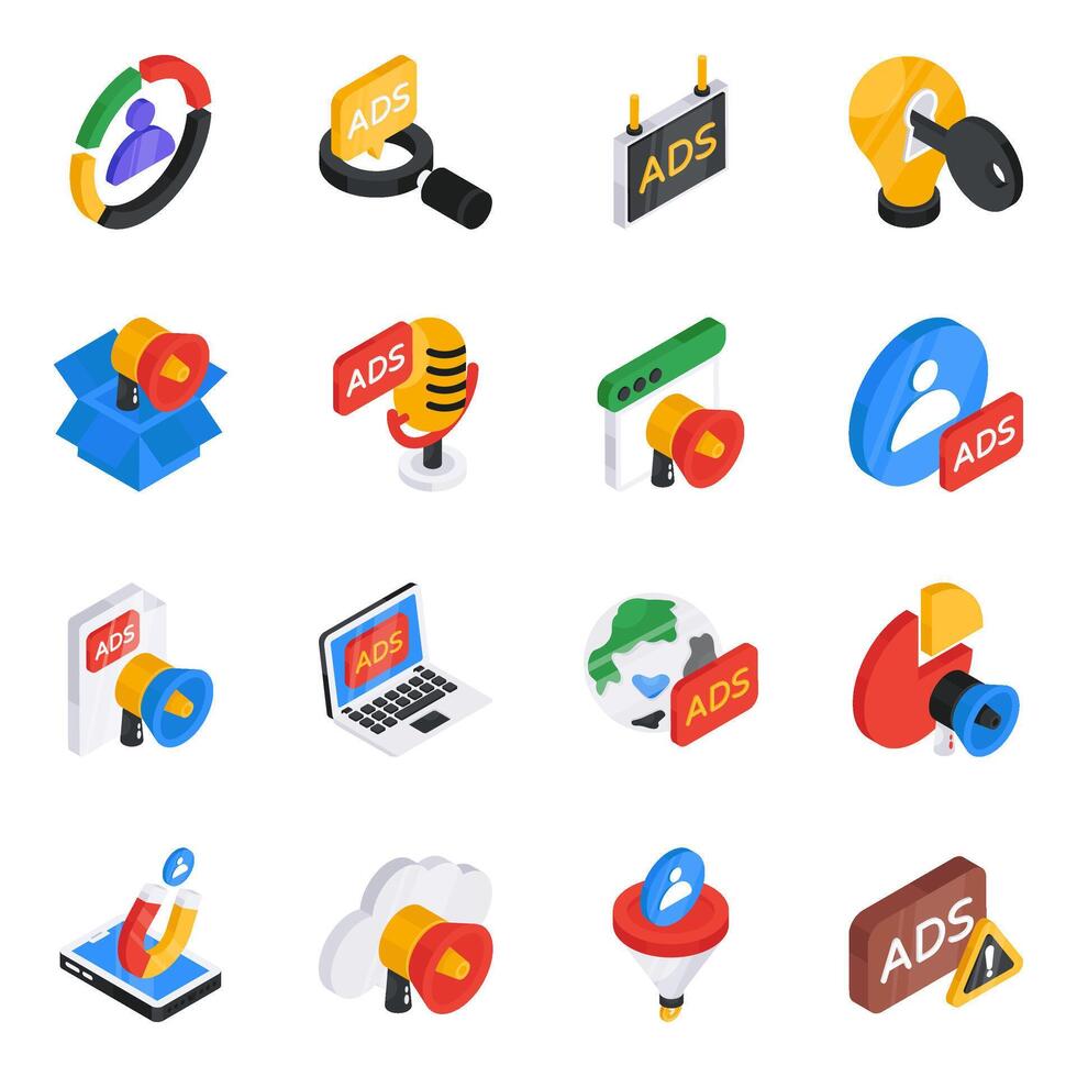 Set of Promotion Flat Isometric Icons vector
