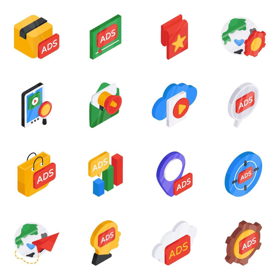 Set of Ads Flat Isometric Icons vector