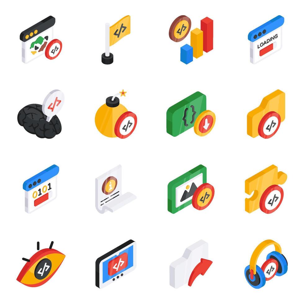 Set of Data Sharing Flat Isometric Icons vector