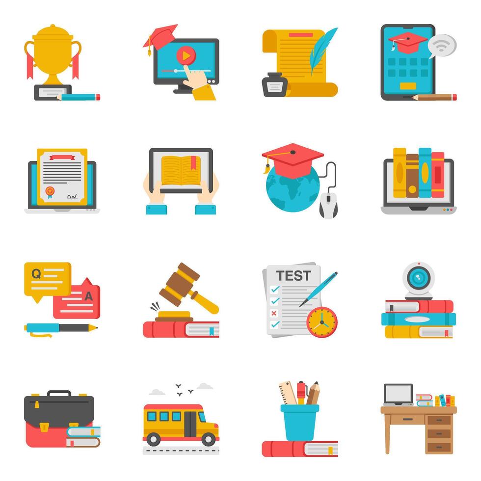Pack of Online Study Flat Icon vector
