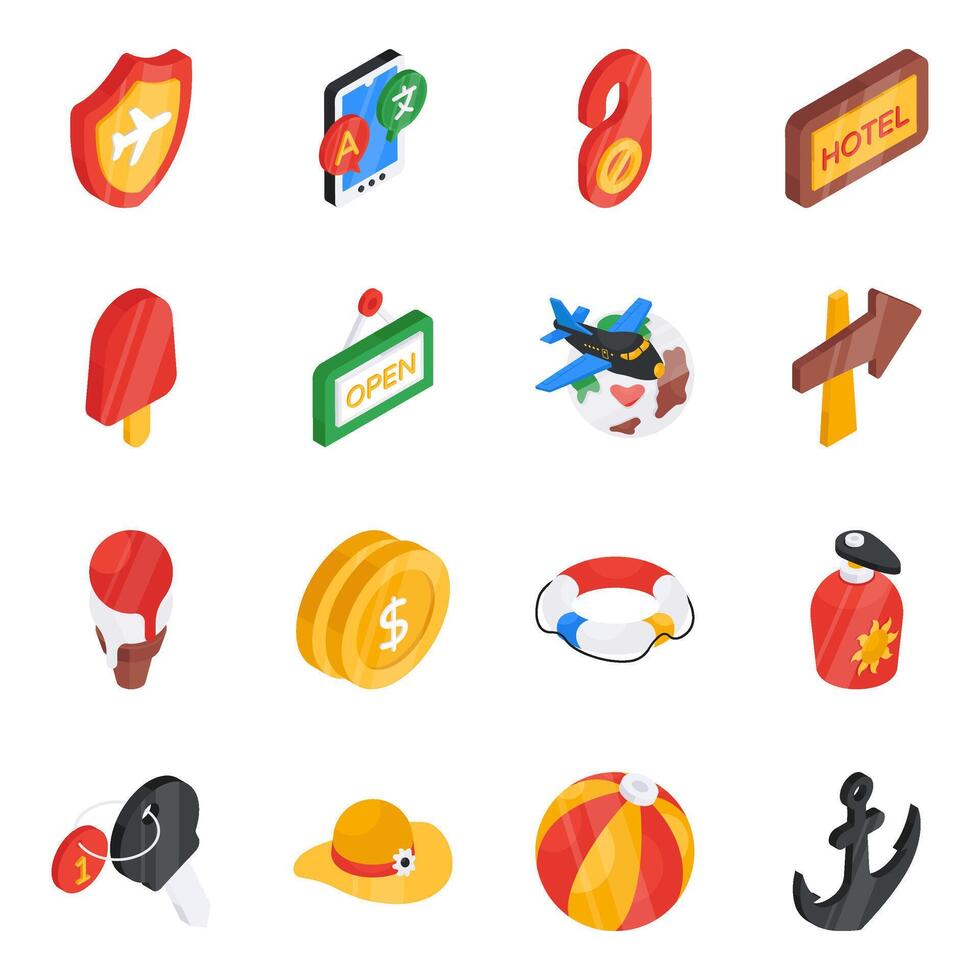 Pack of Summer Isometric Icons vector