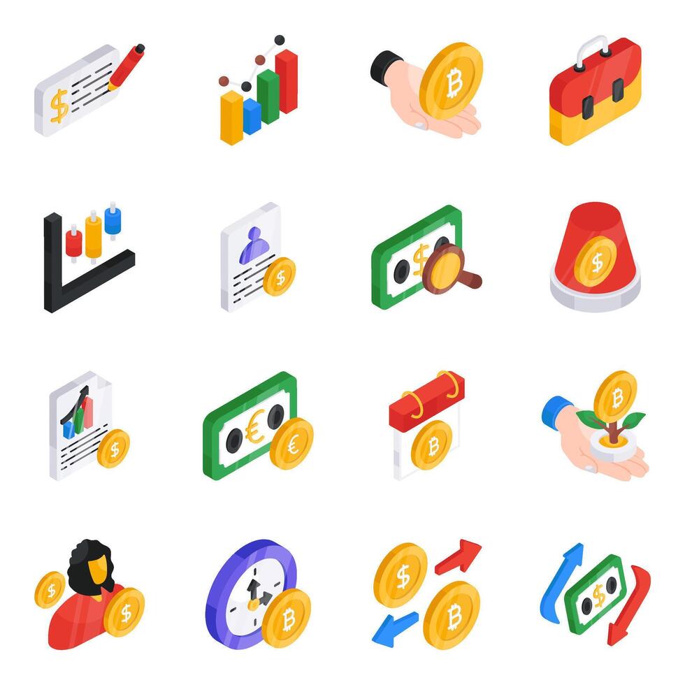 Set of Money Management Flat Isometric Icons vector