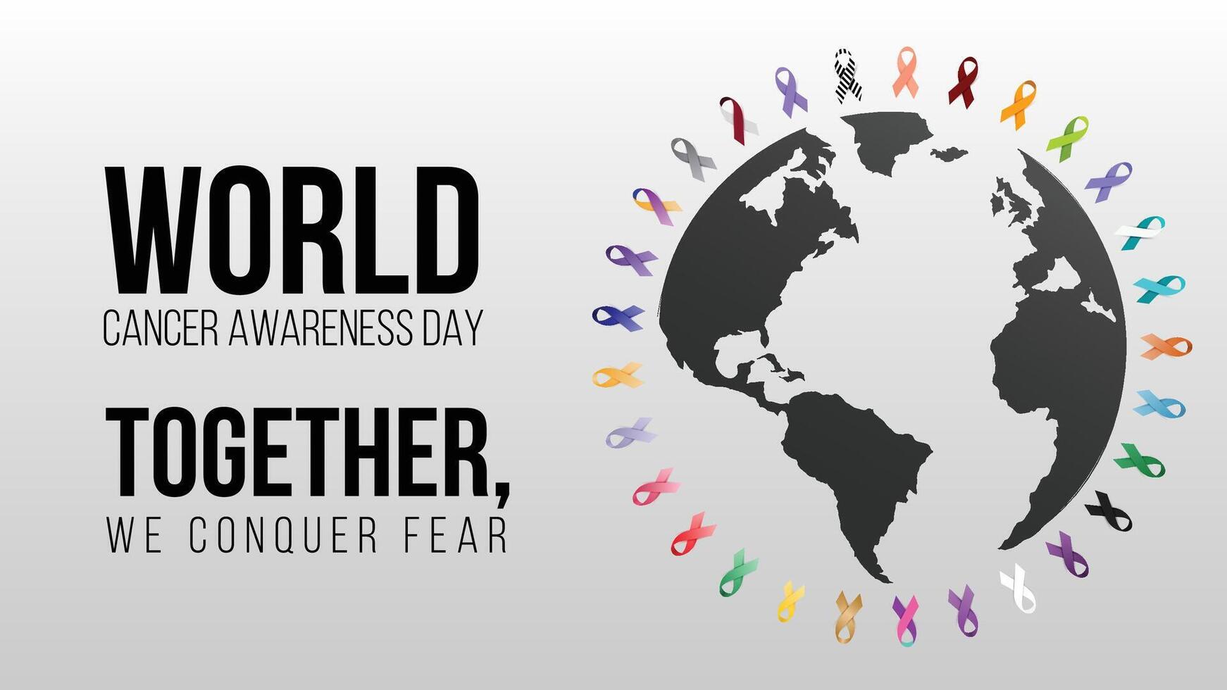 International Cancer control program, Different ribbons for different cancers, Cancer awareness months ribbons, Unity against Cancer vector