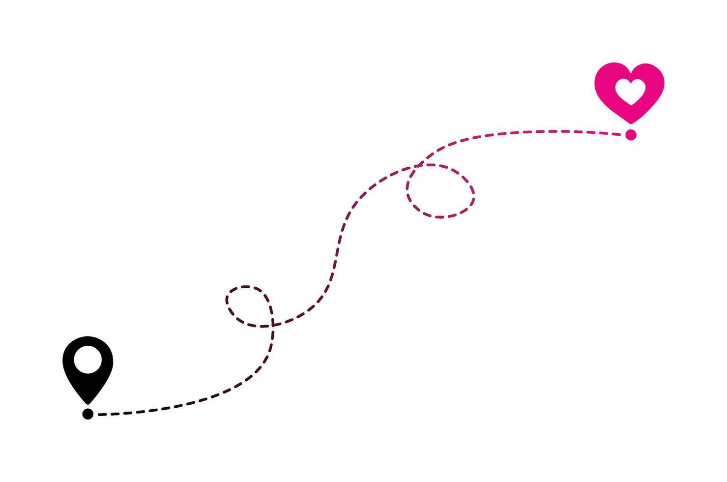 Path between two points Location pointers navigation and concept love travel Plan tracker hand drawn illustration vector