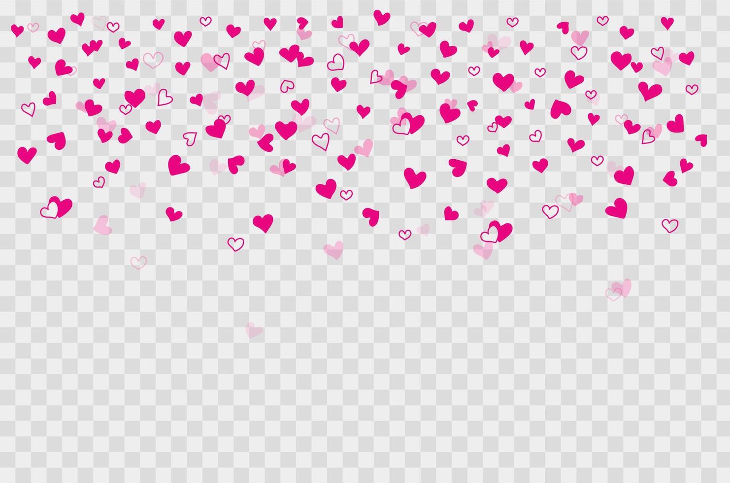 Pink hearts scattered and falling on white isolated background. Valentine's day hearts hand drawn vector
