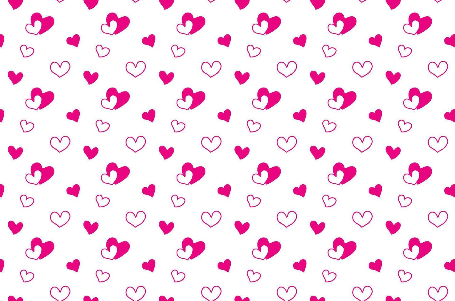 Hand drawn pink hearts pattern on white background vector