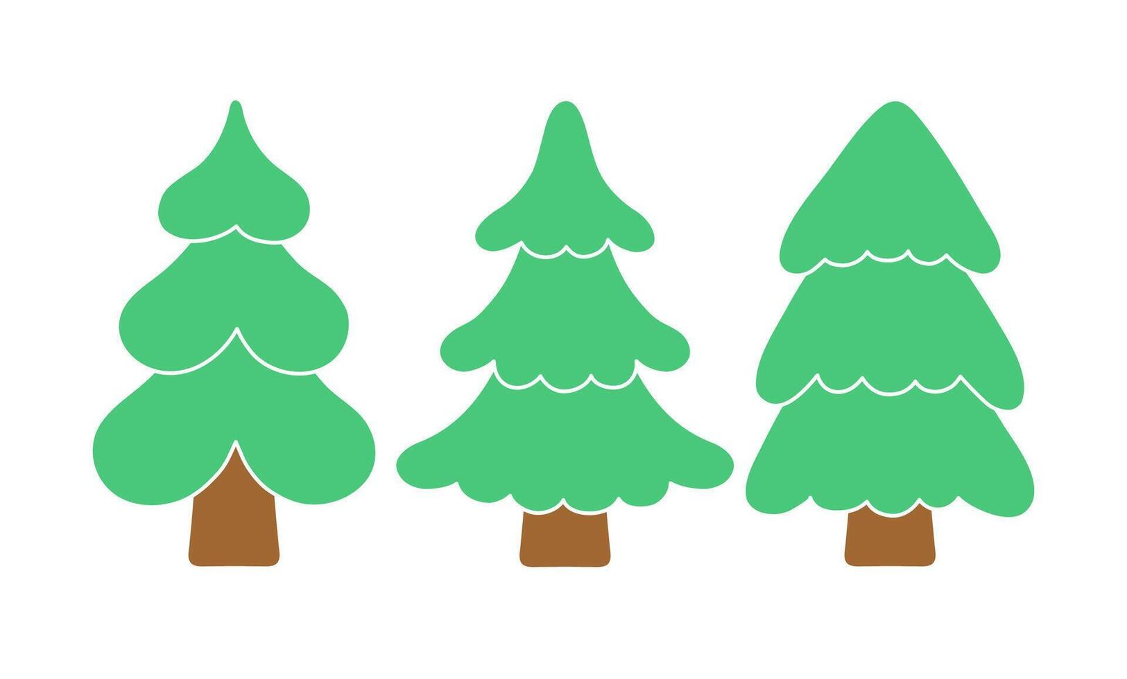 Collection of fir trees, modern design. Simple color flat illustration isolated on white background. Tree different fir tree standing in a row. Conifers set. vector