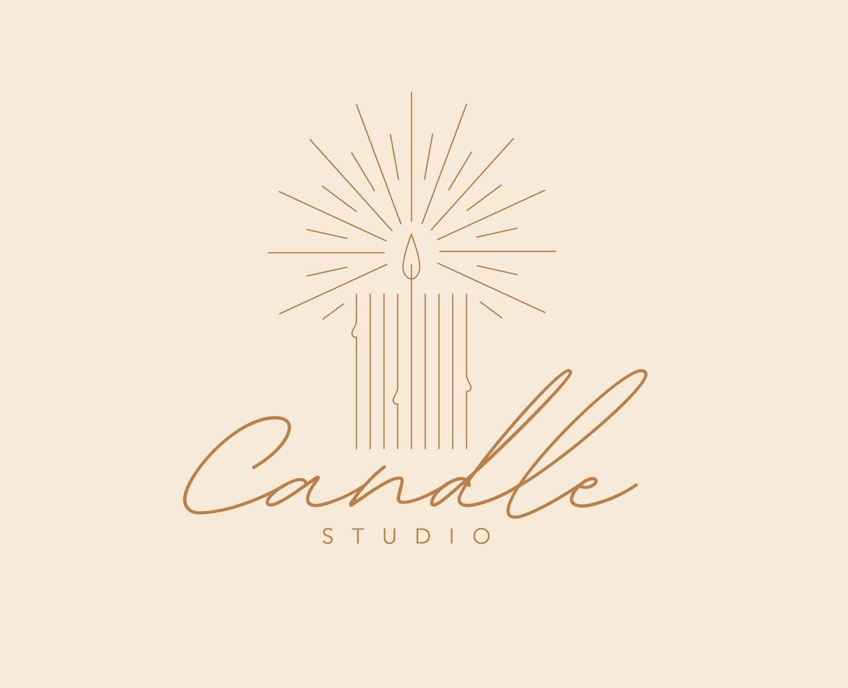 Candle studio label design with lettering drawing in linear art deco style on beige background vector