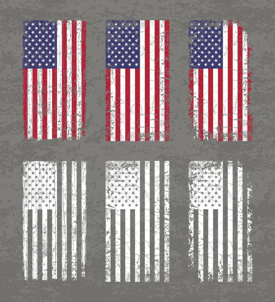 grunge USA flag set , white flag silhouette vector