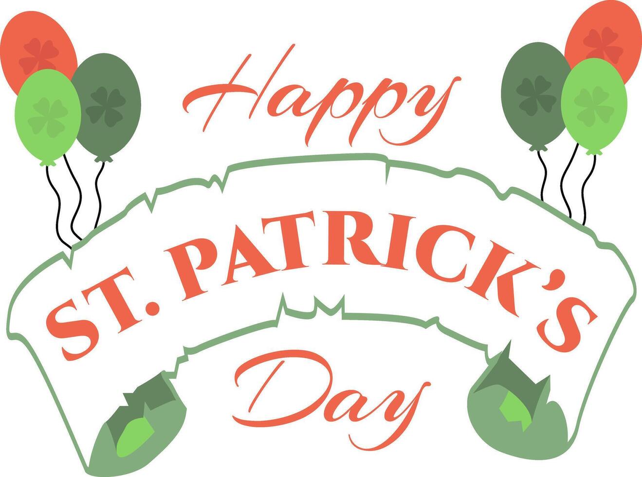Vibrant Happy St Patricks Day illustration featuring festive lettering, balloons, and shamrocks, perfect for holiday decorations or greeting cards. illustration vector