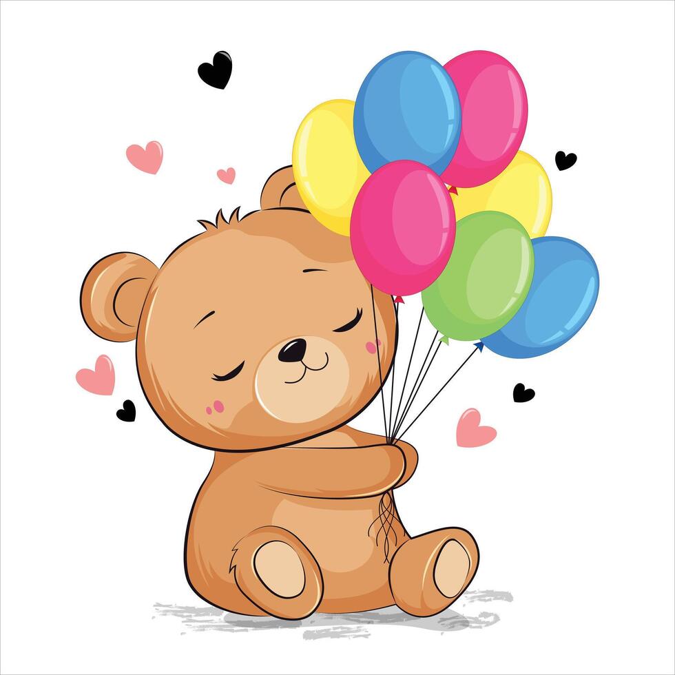 teddy bear with balloons, birthday concept vector