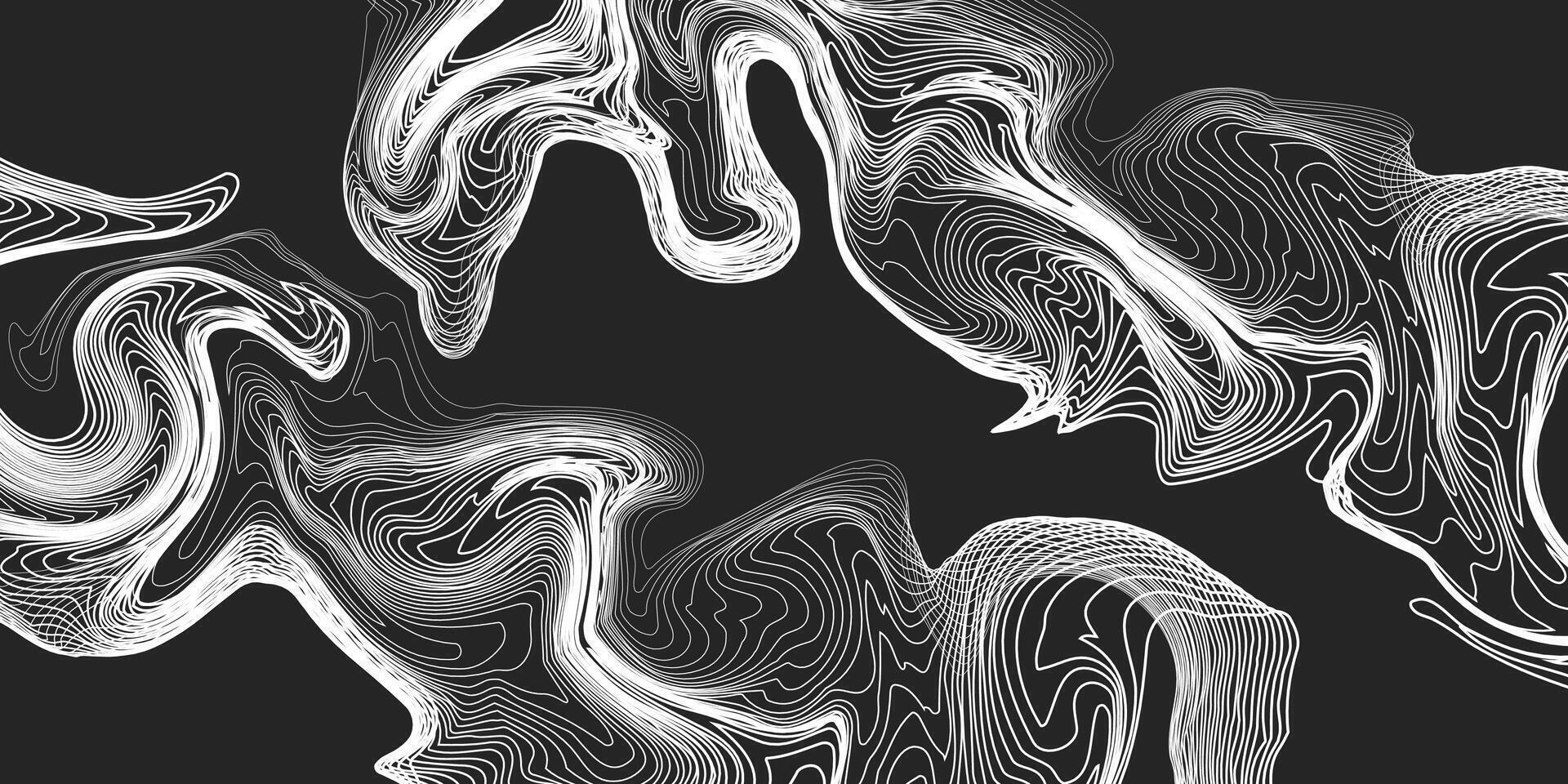 Abstract black background with flowing white stripe. groovy abstract art background vector