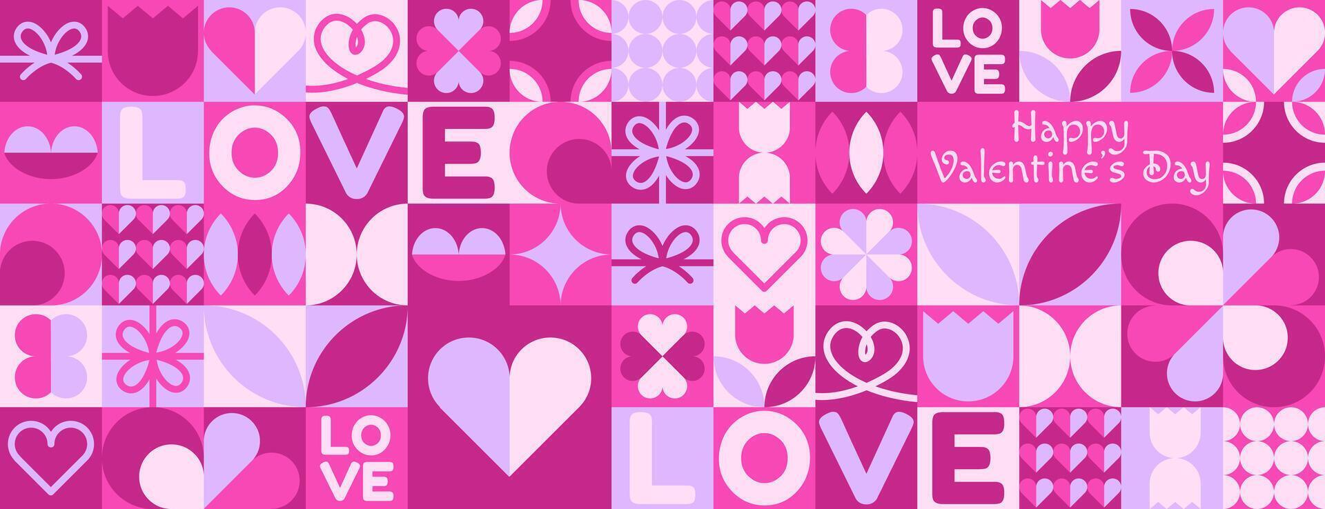 Geometric Valentines Day seamless pattern featuring abstract modern designs with hearts and love motifs. vector