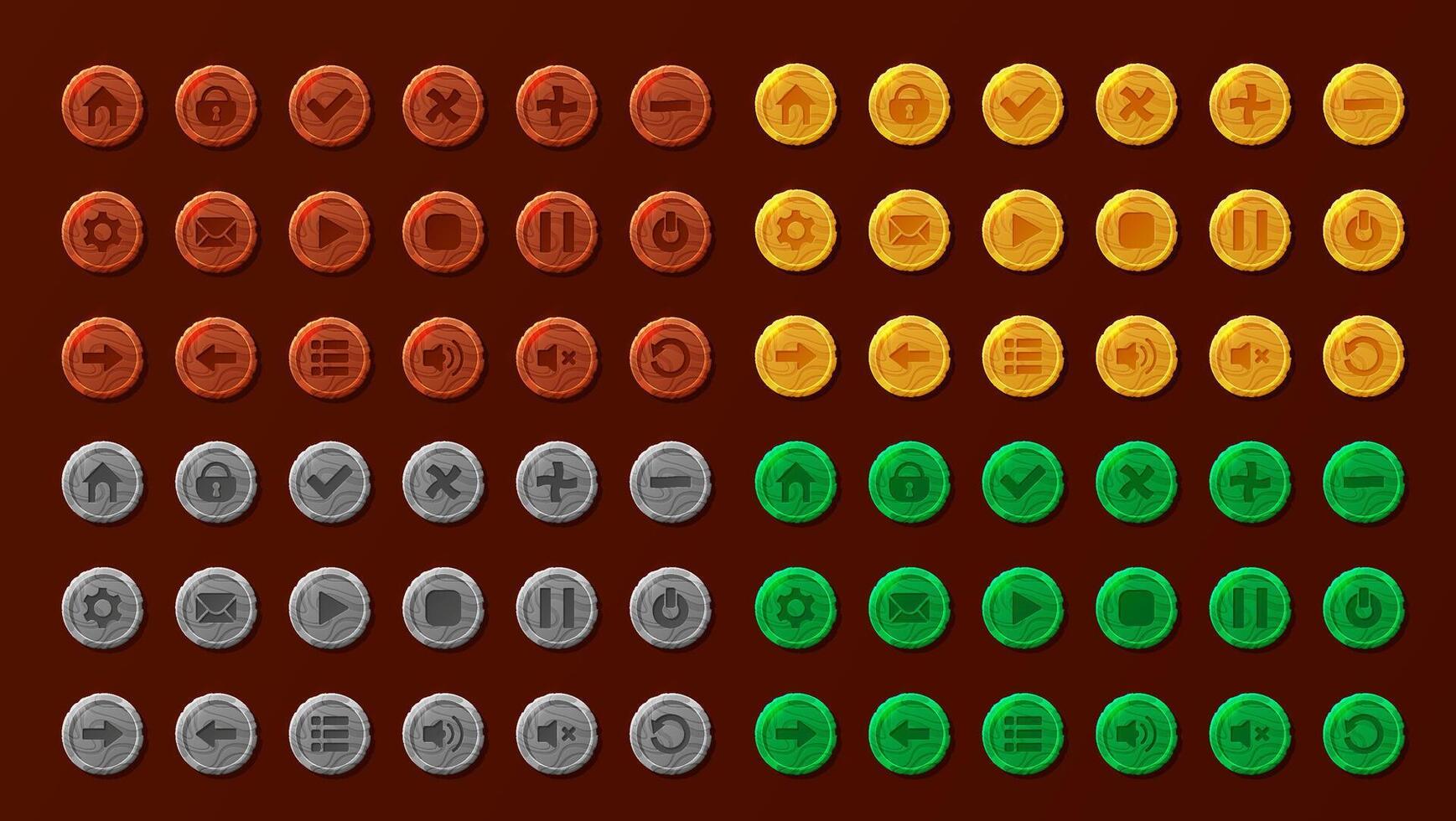 Game buttons. Set of game design interface with glossy button vector