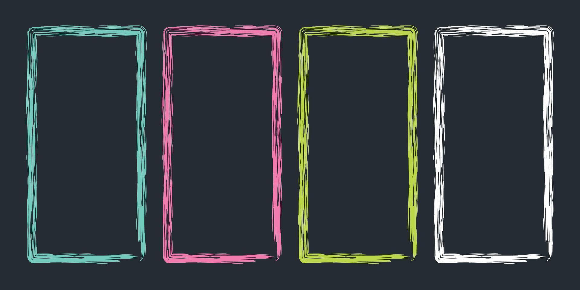 Crayon frames set. Color border of wax crayons, childish text box. Hand drawn Kids grunge backgrounds with chalk doodle sketch. Kindergarten shapes collage designs, textbox brush. illustration vector