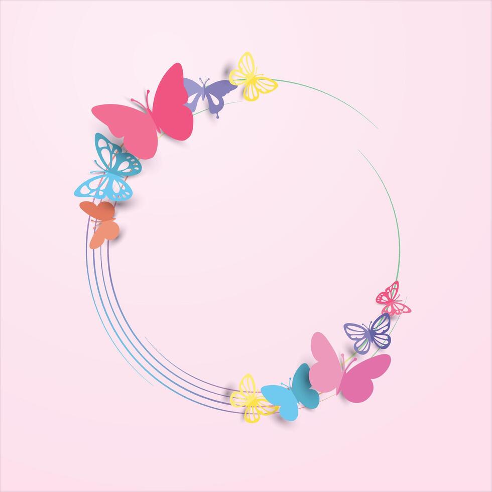 colorful paper butterflies frame, spring concept illustration vector