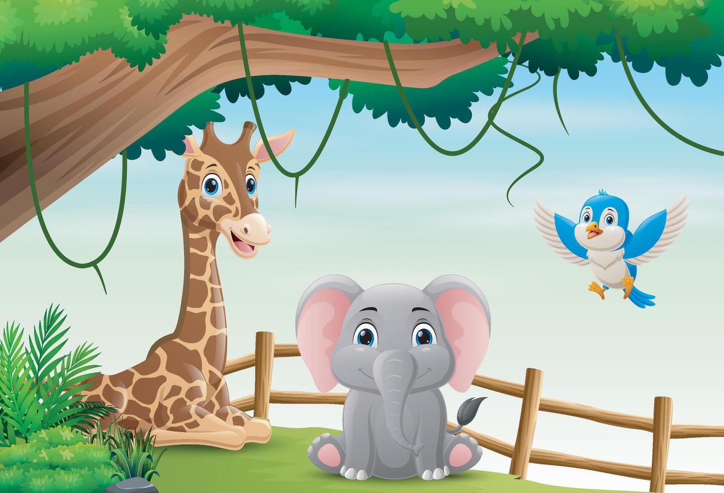 Wild animals in the forest background vector