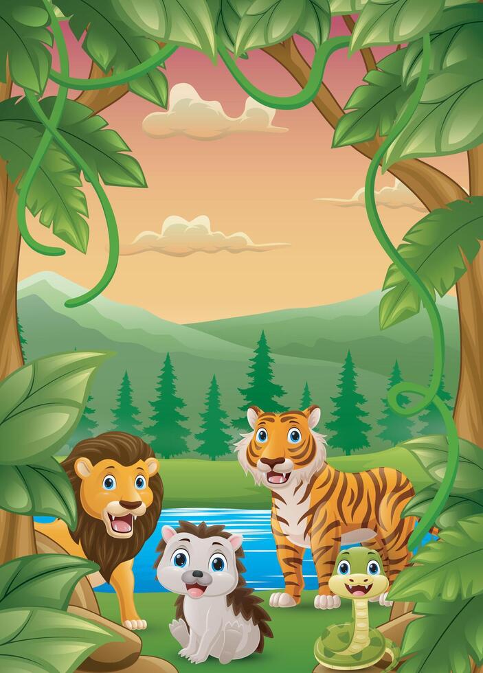 Cute wild animals cartoon vector