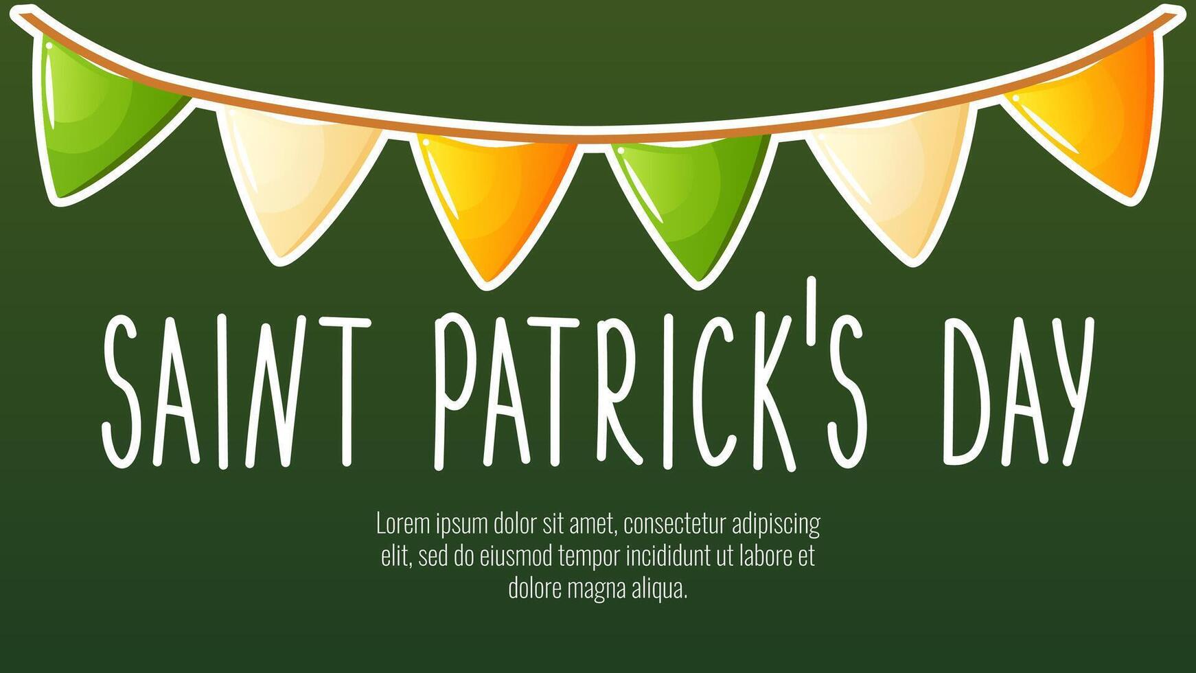 Web banner for St. Patrick's Day, March 17. Greeting card, invitation, poster, placard with the image of flags in the colors of the Irish flag, with the text of congratulations. vector