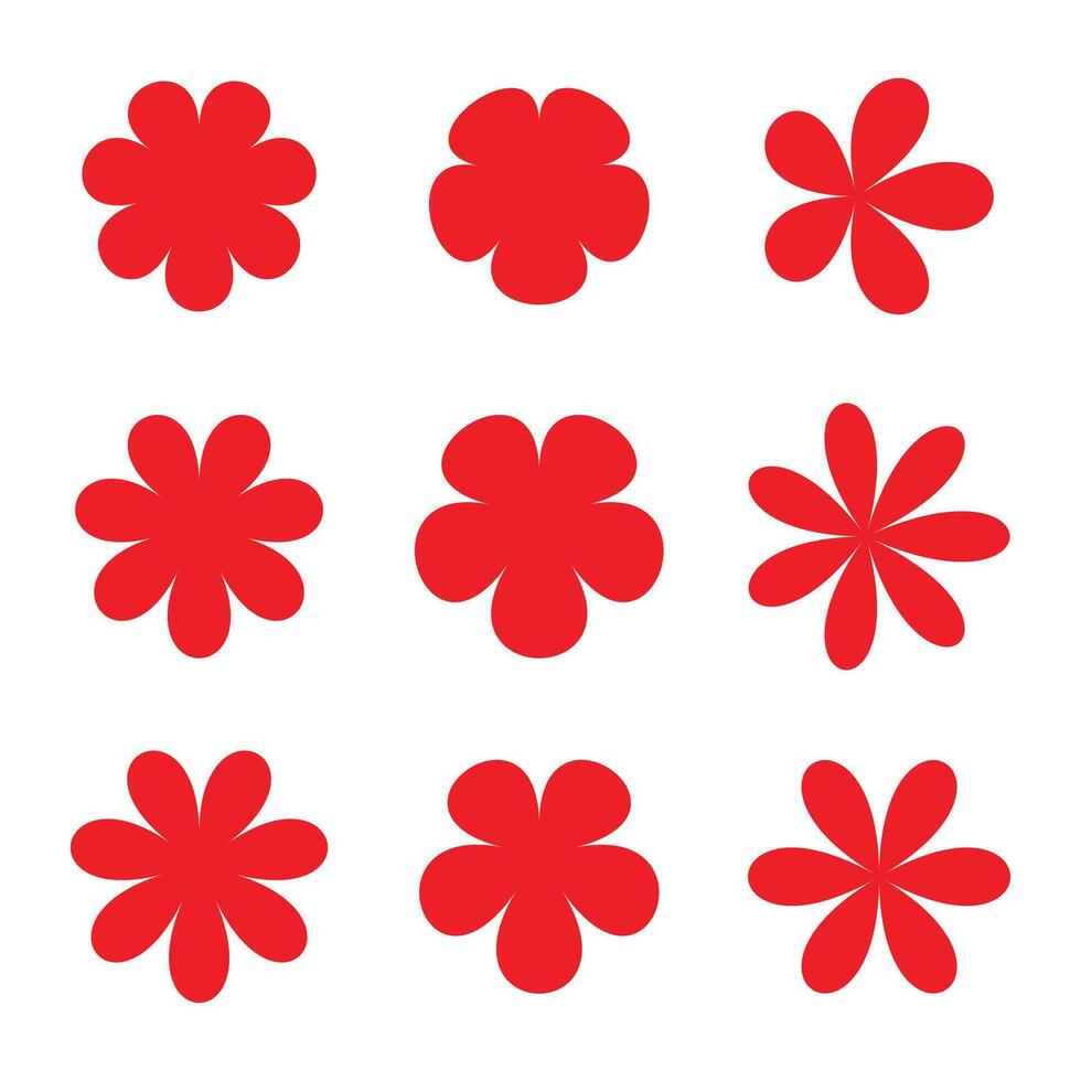 solid red color flower shape collection vector