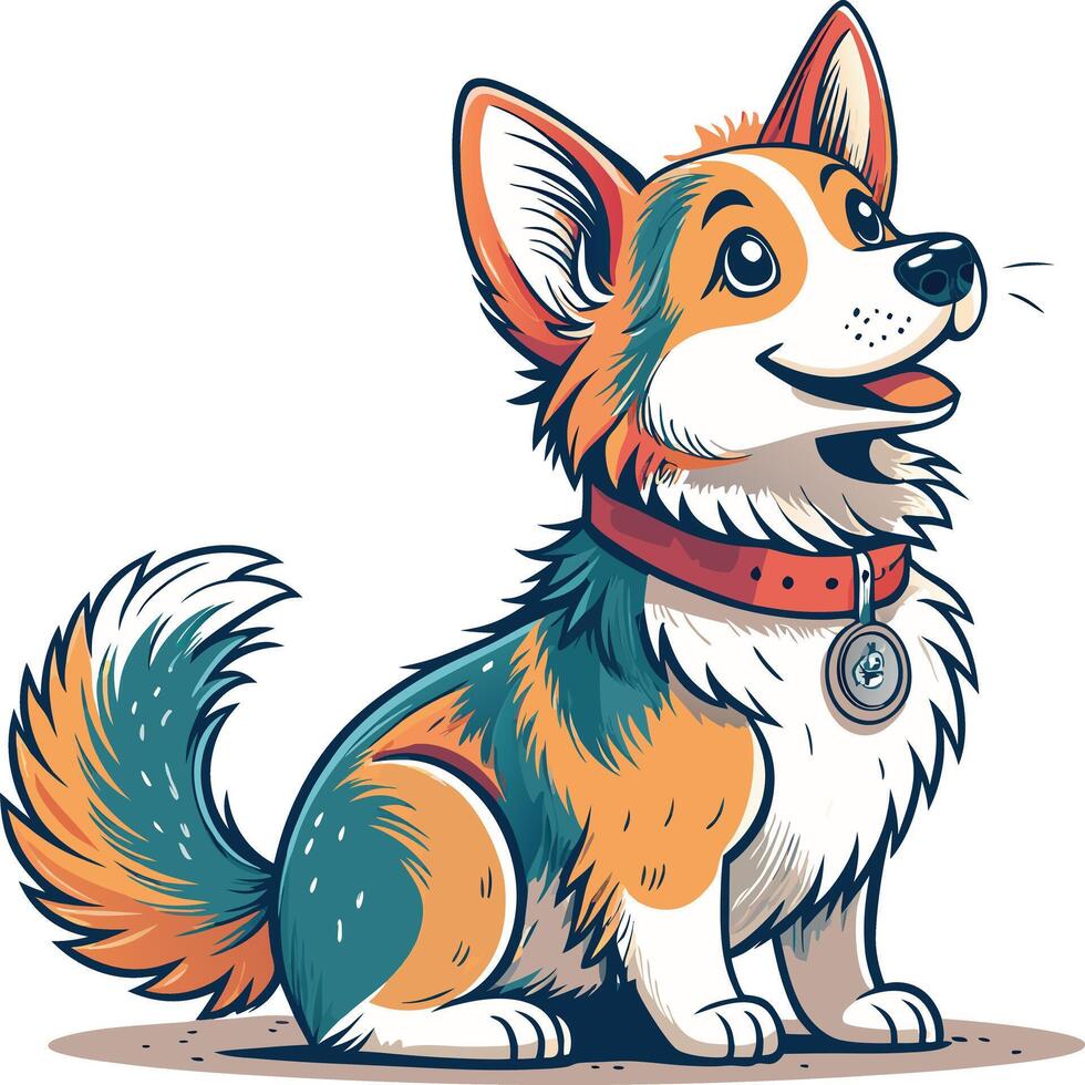 Cute Cartoon Cardigan Welsh Corgi Sitting and Looking Up vector