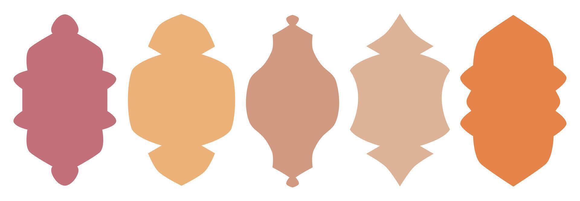 Collection of five unique abstract shapes in warm color tones, ideal for graphic design and artistic projects. vector