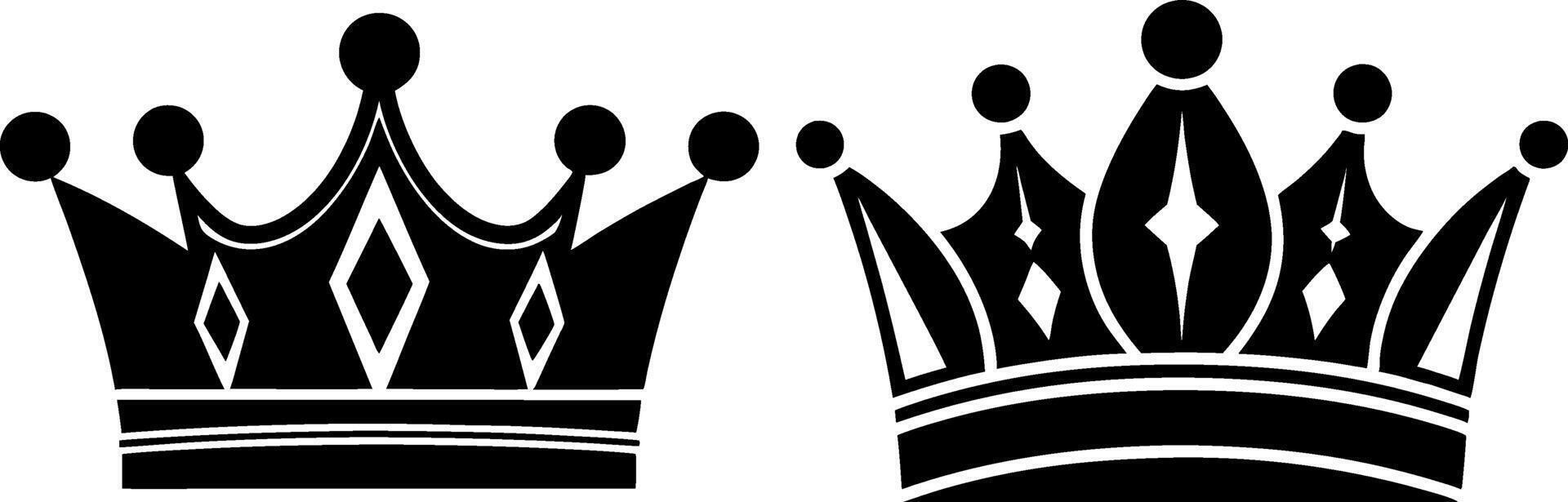 King and Queen Silhouettes crown icon, king or queen crown symbol sketch, fellow crowned logo heads tiara,Royal head accessories silhouette art illustration vector