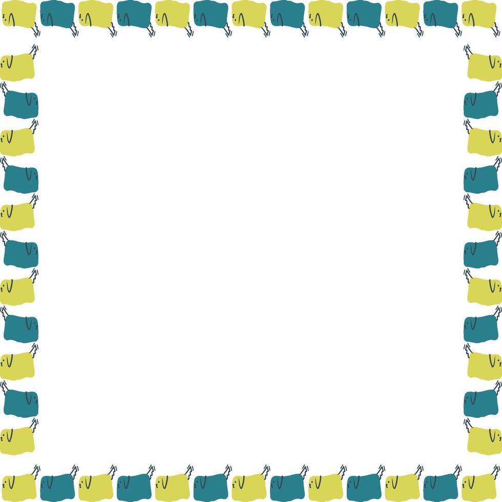 Square frame of cute domestic animal. Doodle dog on white background border vector
