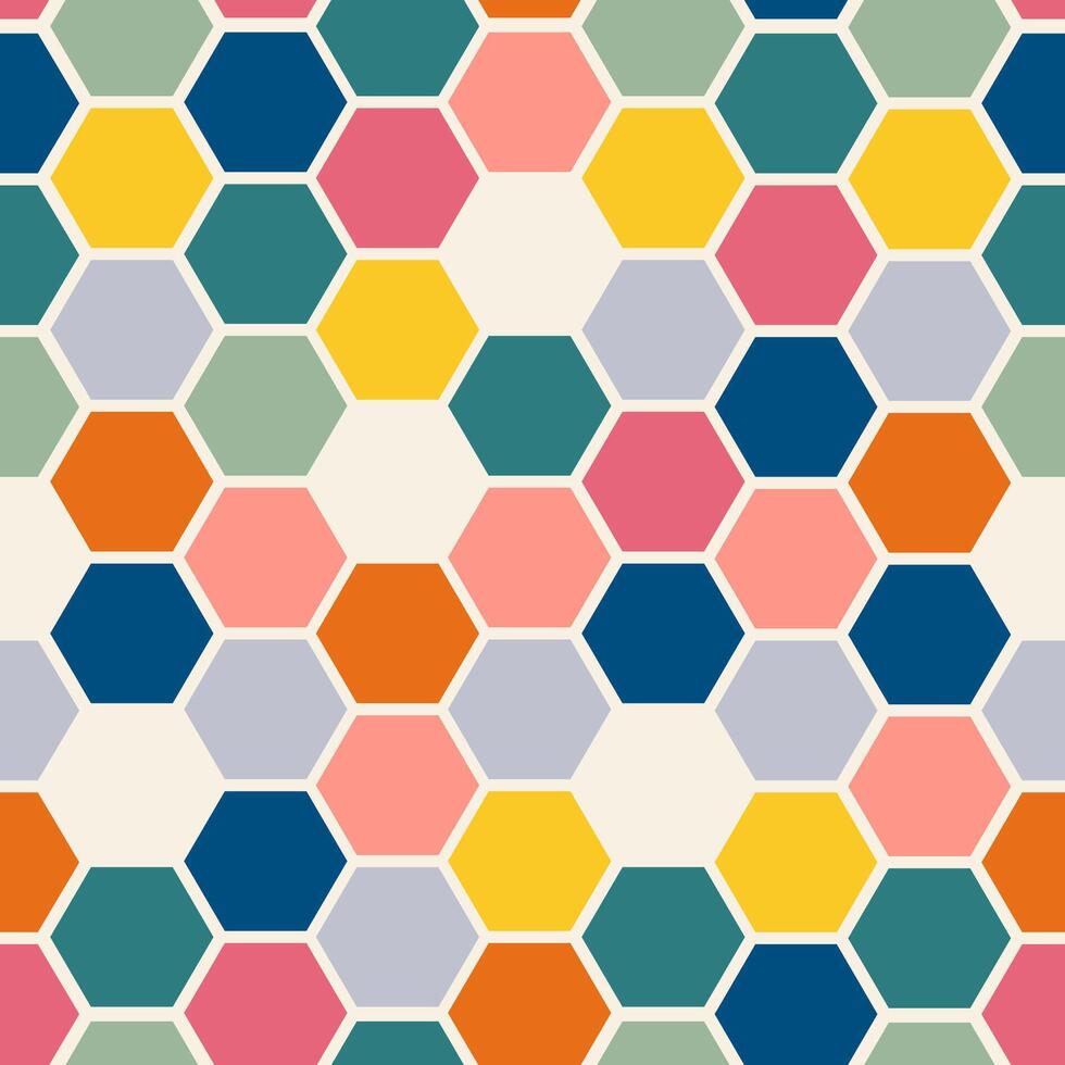 Geometric seamless pattern with polygon shapes. Retro Memphis style beehive background vector