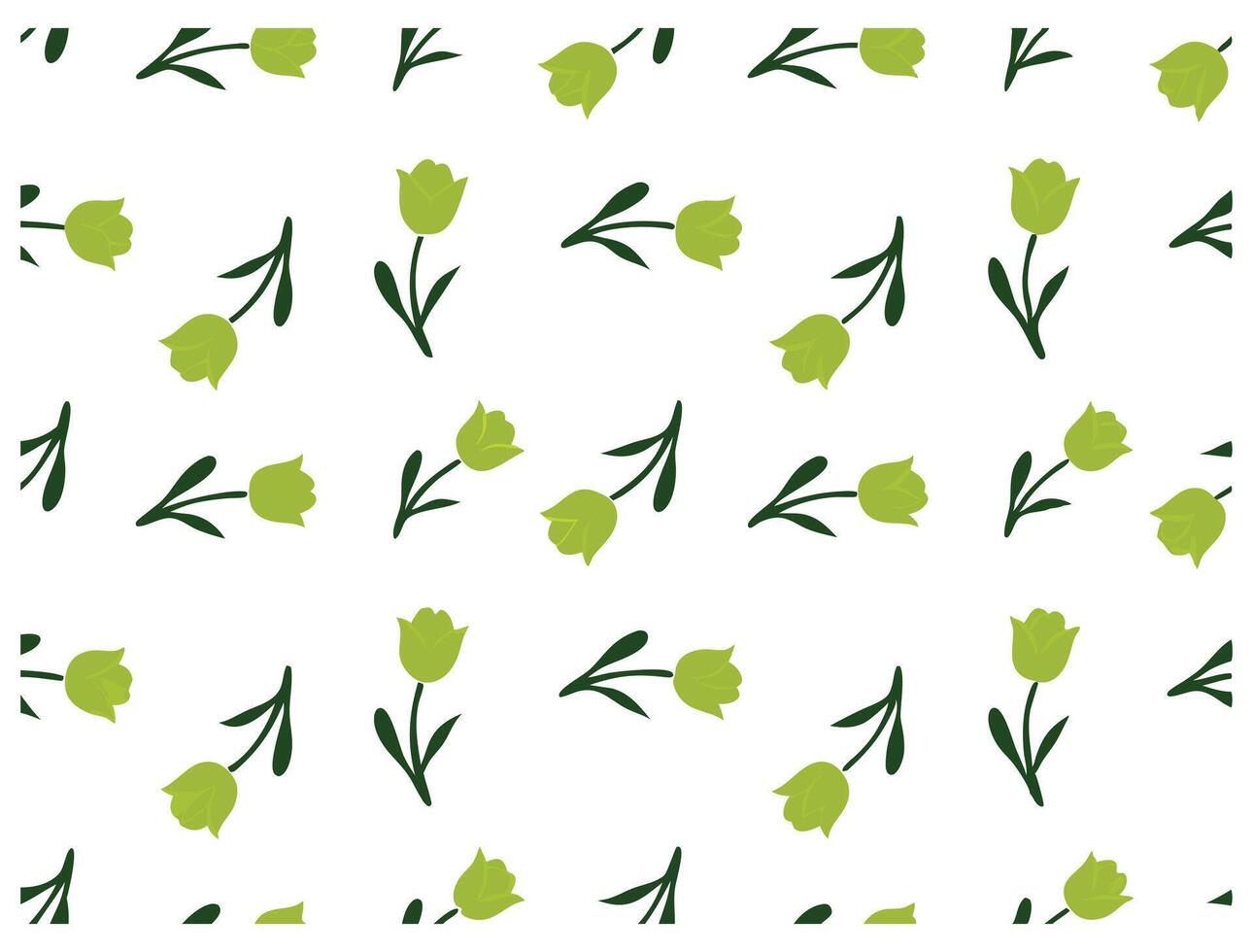 Floral Pattern of Red Tulips with Green Stems on White Background. vector