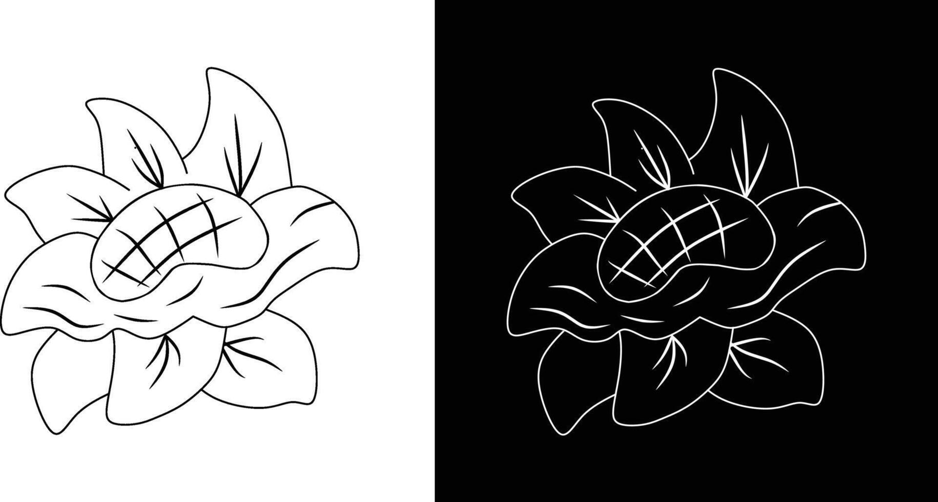 A minimalistic floral illustration designed with a monochromatic theme. Features a flower in contrasting black and white outlines, creating an elegant and stylized appearance suitable for artwork. vector