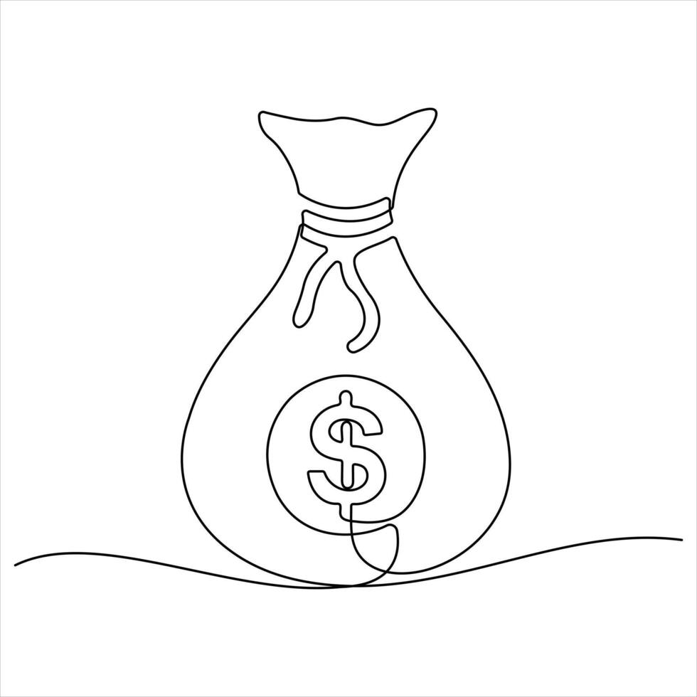 Single continuous line drawing of money bag money storage and investment single Line art saving Investment and finance bank object vector