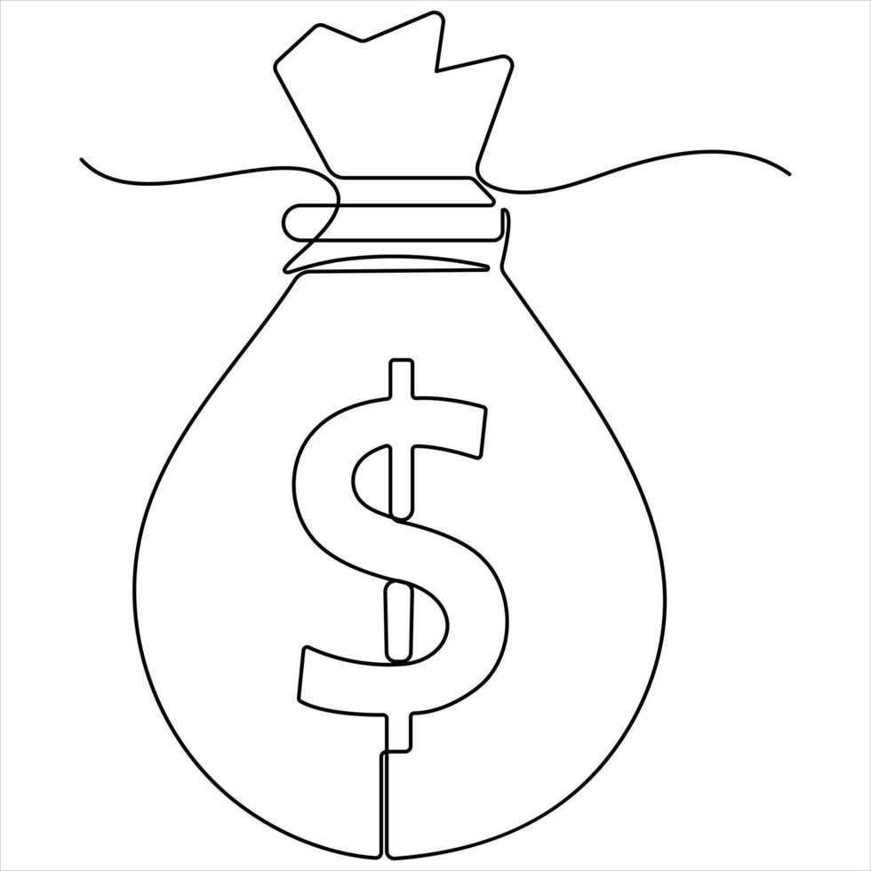 Single continuous line drawing of money bag money storage and investment one line art design vector
