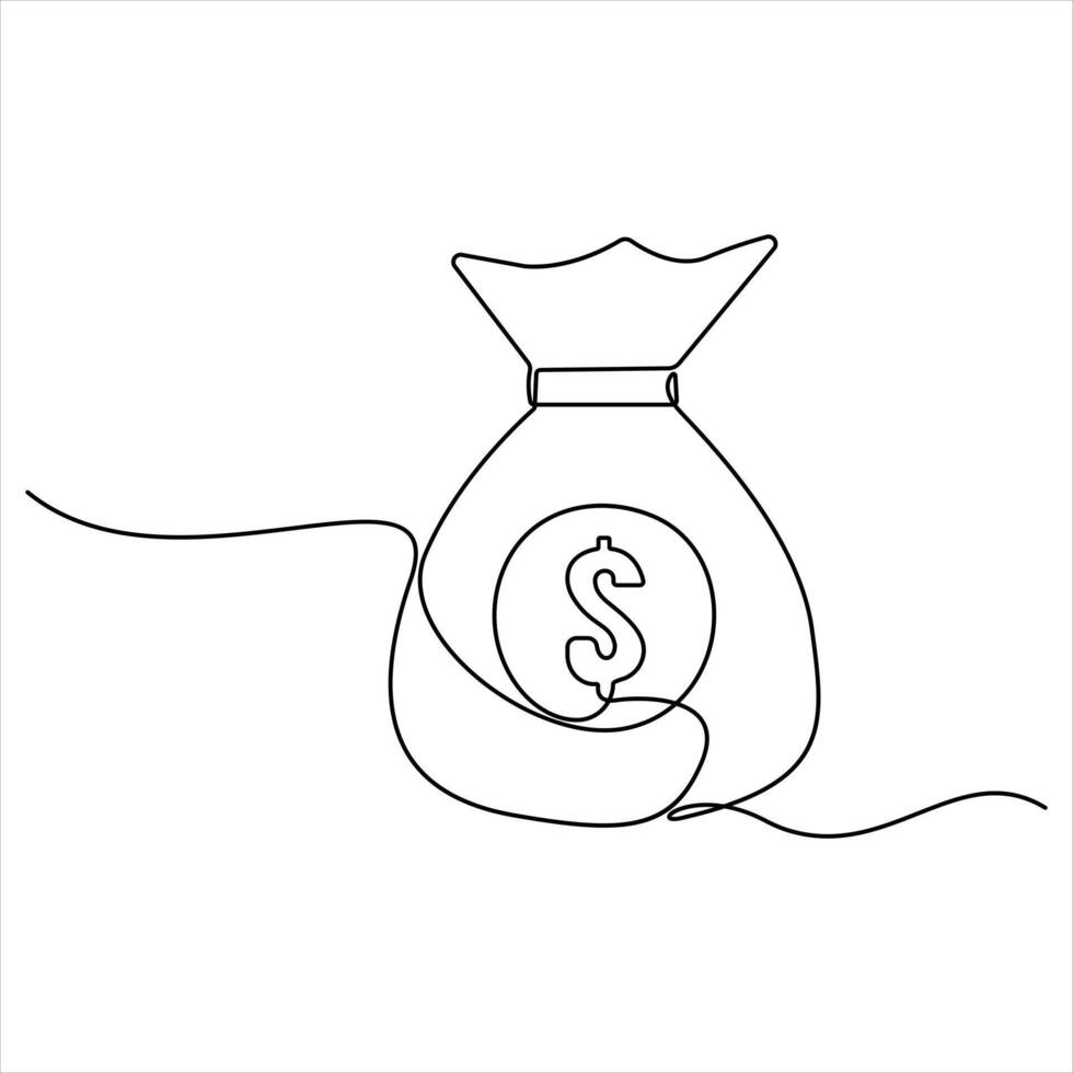 Single continuous line drawing of money bag money storage and investment Illustration vector