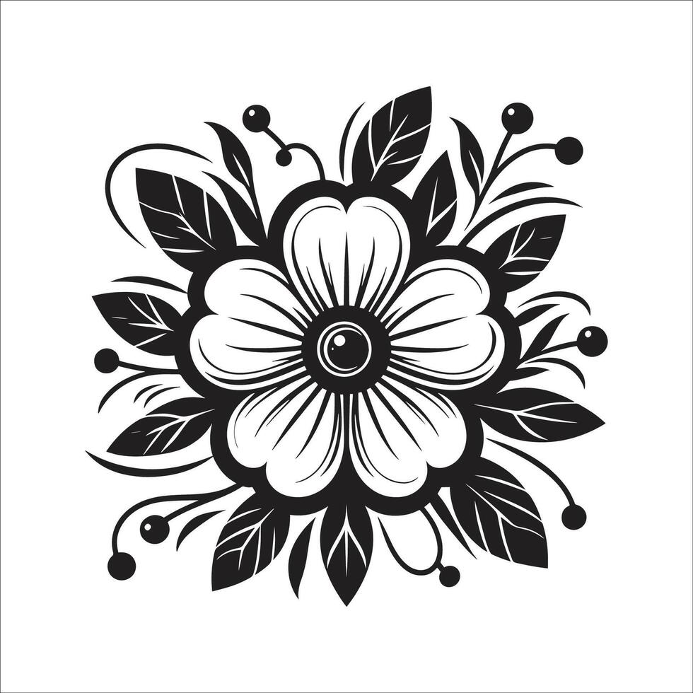 A black and white drawing of a flower vector