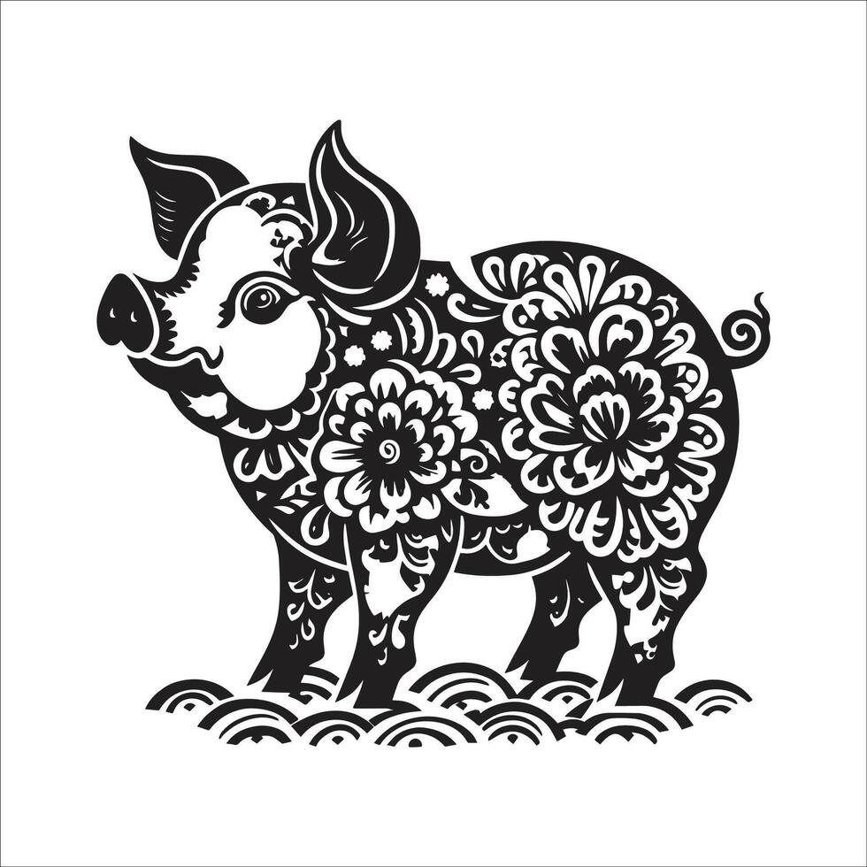Pig Chinese Characters Zodiac Sign vector