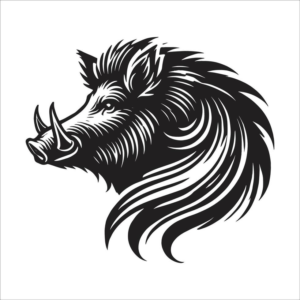 A Black And White Illustration Of A Wild Boar Symbol Icon Silhouette Design vector