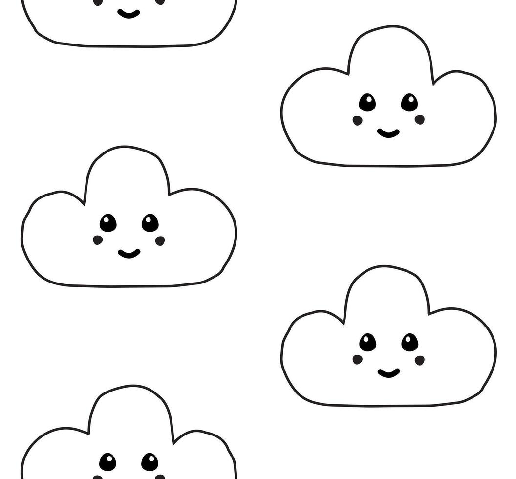 Seamless pattern of hand drawn doodle sketch cloud with face isolated on white background vector
