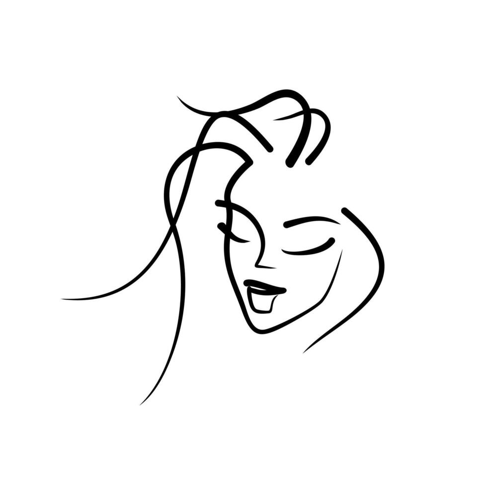 logo for beauty salon - beautiful silhouette of female face with lush hairdo. icon makeup beautiful girl. silhouette style fashion vector