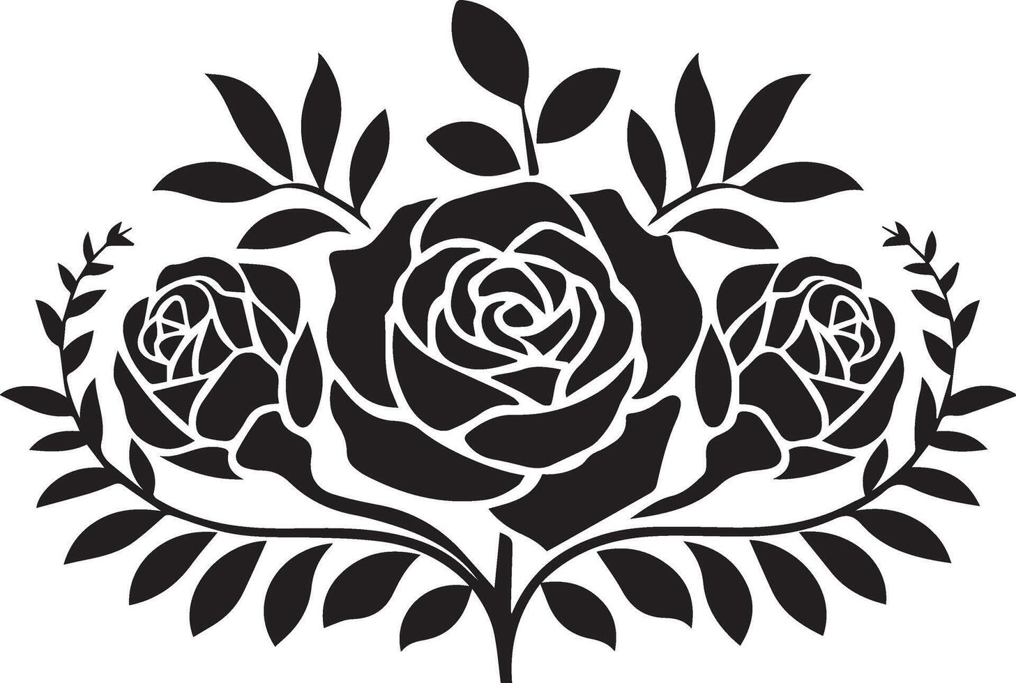 Art Illustration of rose flowers with leaves. vector