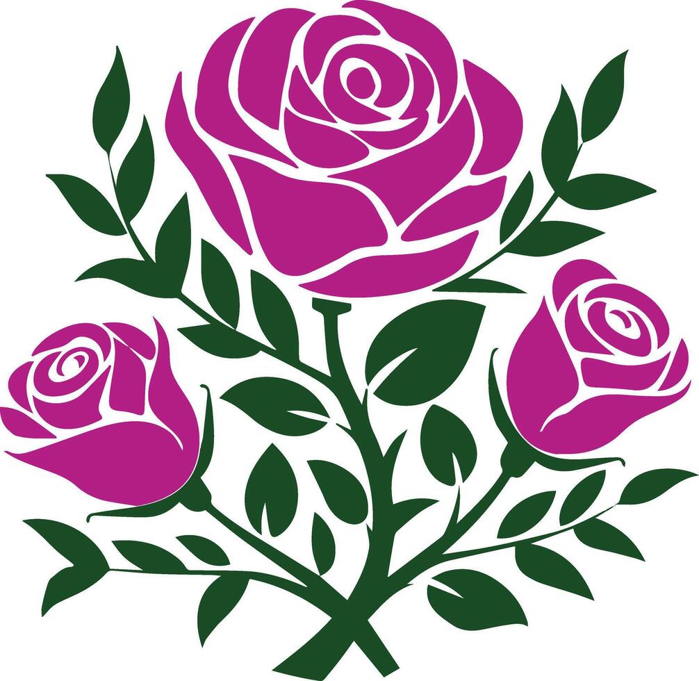 Art and Illustration of flat color rose flower bouquet vector