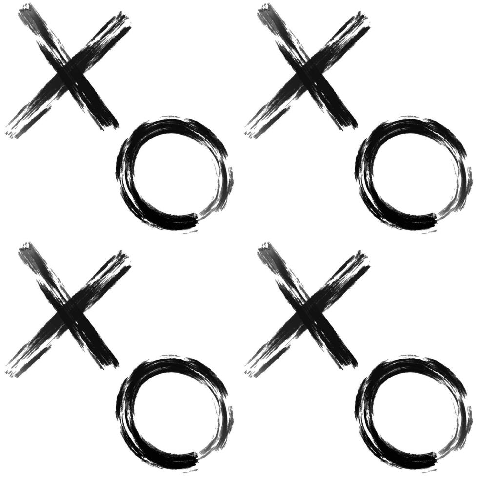 with crosses and zeros. Ink illustration. Hand drawn seamless pattern of shapes. Dry brush and ink with jagged edges. vector